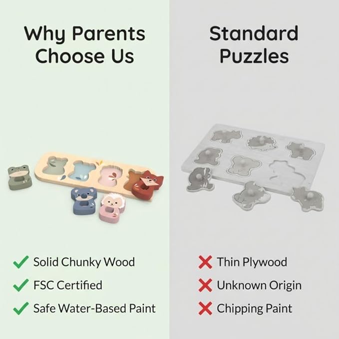 SPEEDY MONKEY Wooden Animal Puzzle for Toddlers 12m+ | Educational Animal Shape Sorter Puzzle | Colorful Sorting Play Baby Toy | Fine Motor & Cognitive Learning Toy for Kids & Preschoolers