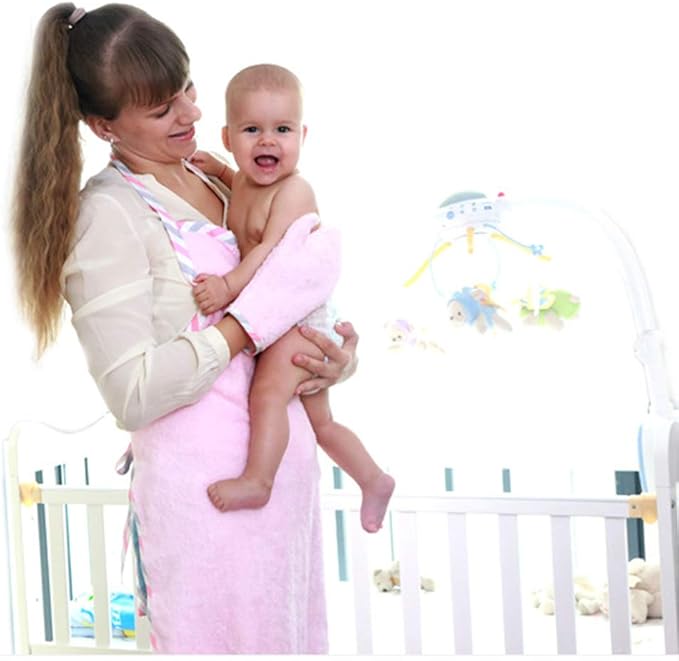 Topwon Apron Baby Bath Towel Fleece Baby Washcloth with Bathing Glove Super Water Absorption (Pink)