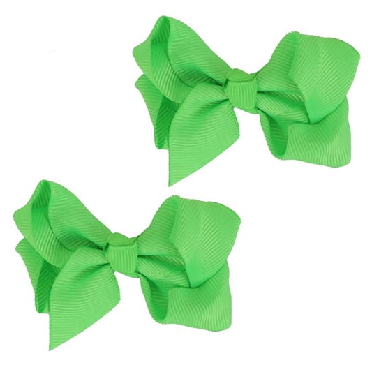 3 Inch Grosgrain Bow for Little Girls- Set of 2 (Lime Green)