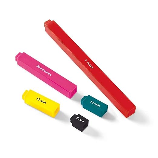 hand2mind Elapsed Time Rods, Telling Time, Math Manipulatives, Clocks for Kids Learning to Tell Time, Classroom Supplies for Teachers Elementary, Analog Clock Learning (Set of 74)