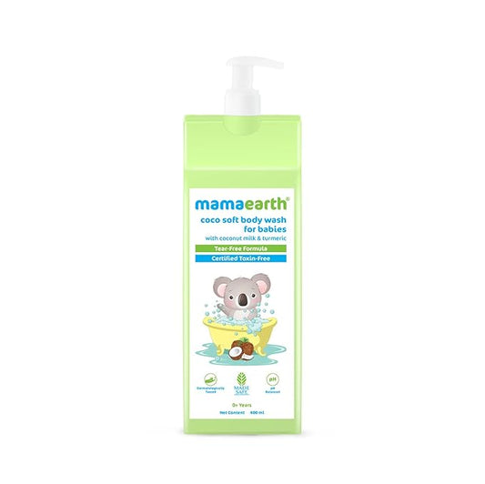MAMAEARTH Coco Soft Baby Body Wash for Kids, 13.53 fl oz (400ml) – Gently Cleanses & Nourishes, with Coconut Milk & Turmeric, Tear-Free Formula, Safe for Sensitive Skin, Newborns & Toddlers