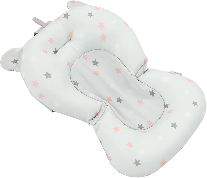 Baby Bath Seat, Baby Bath Cushion Floating Newborn Bathtub Mat Baby Bath Mat Infant Bath Supporter Net Baby Bathtub Pillow Bath Supporter for Newborn (Light Blue Stars)