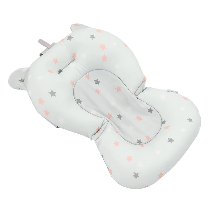 Baby Bath Seat Cushion, Floating Safe Foldable Adjustable Infant Bath Supporter for Newborn, Soft Bath Pillow Baby Bath Pillow for Bathtub (Light Blue Stars)