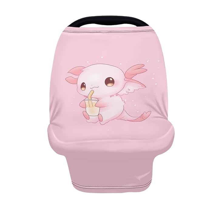 HUIACONG Fly Axolotl Babies Carseat Covers Pink Kawaii Canopy Nursing Cover Girls Cute Car Seat Cover Babies Car Seat Canopy Scarf Infant Stroller Covers