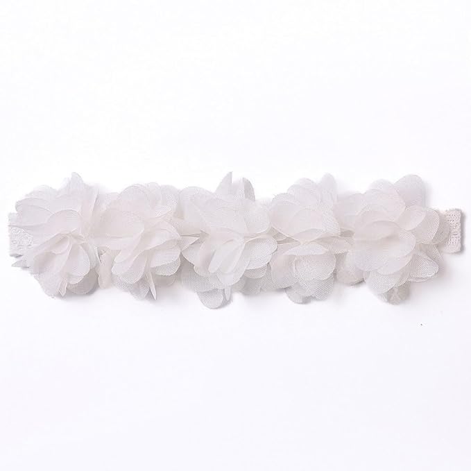 Lace Flower Bow Baby Girls Headband Pink Knot Infant Wrap Soft Chiffon Elastic Baby Turban Hair Band for Newborn Infant Toddler Kids (White A)