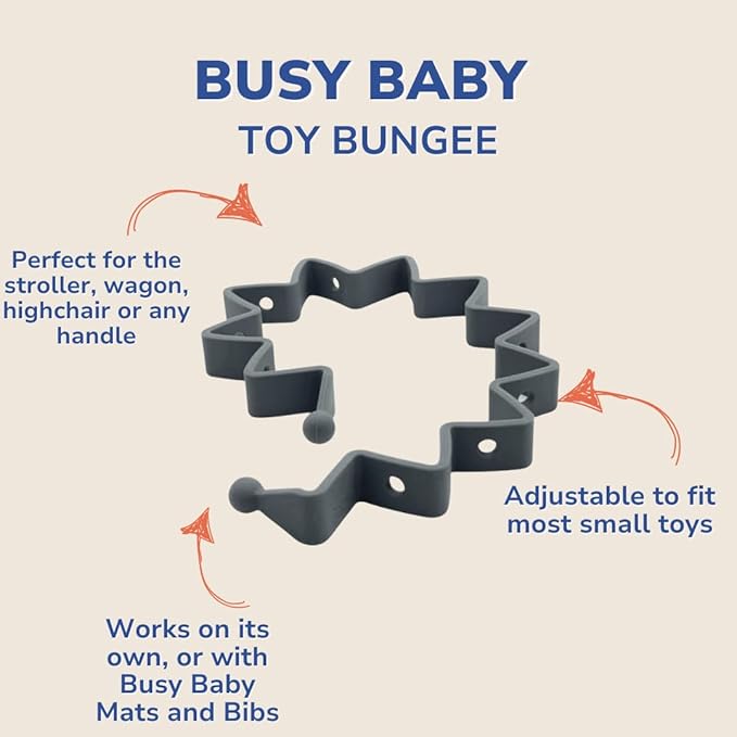 Busy Baby Toy Bungee - Dishwasher Safe Toy Strap - 100% Food-Grade Silicone (Pewter)