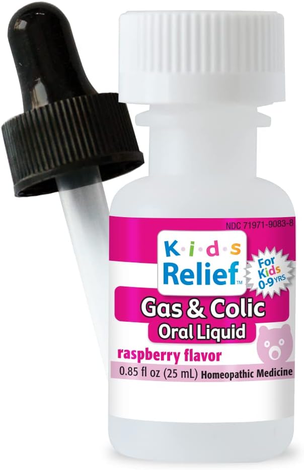Kids Relief Gas & Colic, Natural Oral Liquid Formula with Dropper, Raspberry Flavor, Gluten and Dye Free, No Sugar, 25mL