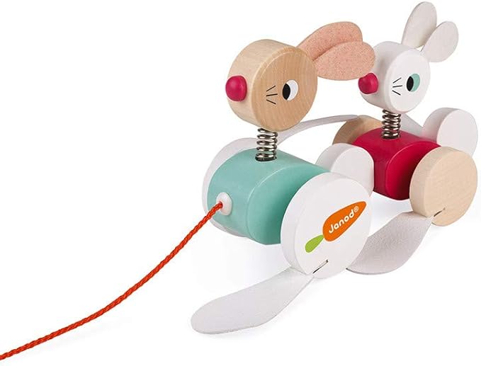 Janod Zigolos Wooden Pull Along Rabbits - Ages 12 Months+ - J08207