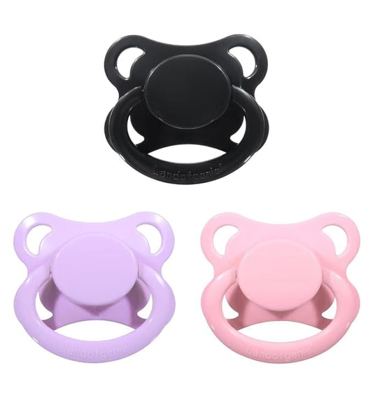 Landofgenie Large Shield Adult Size Pacifiers Set Moon Shaped Cutie Pacifier 3 Pack - Black+Pink+Purple