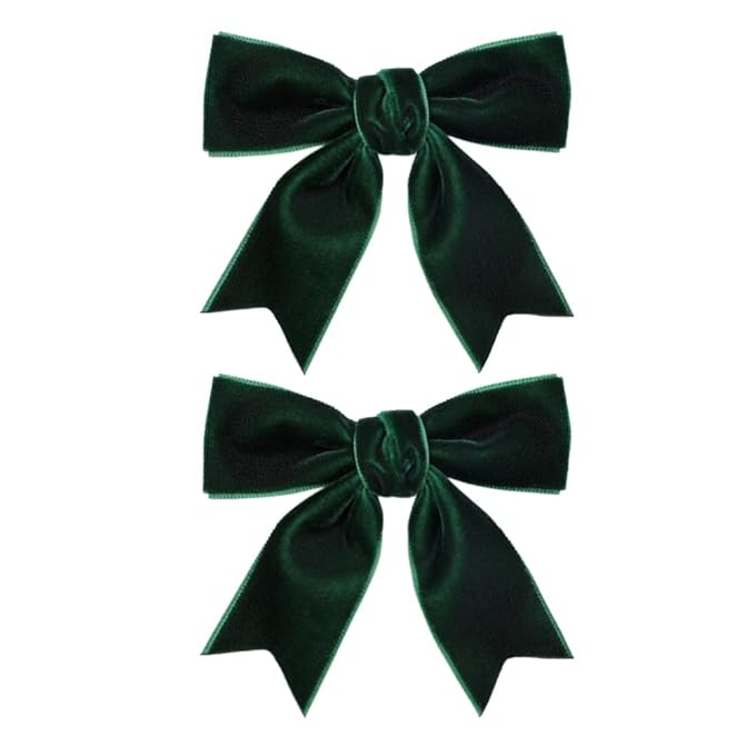 2 Pcs Cute Dark Green Velvet Hair Bow Clips 3" Bowknot Alligator Clip Barrettes Hairpins for Girl Kids Accessories