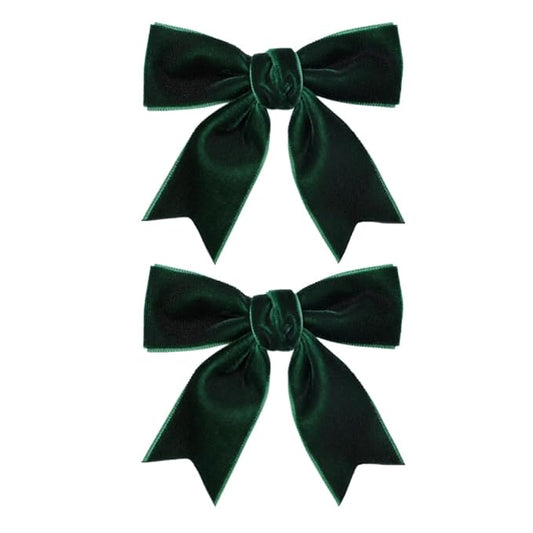 2 Pcs Cute Dark Green Velvet Hair Bow Clips 3" Bowknot Alligator Clip Barrettes Hairpins for Girl Kids Accessories