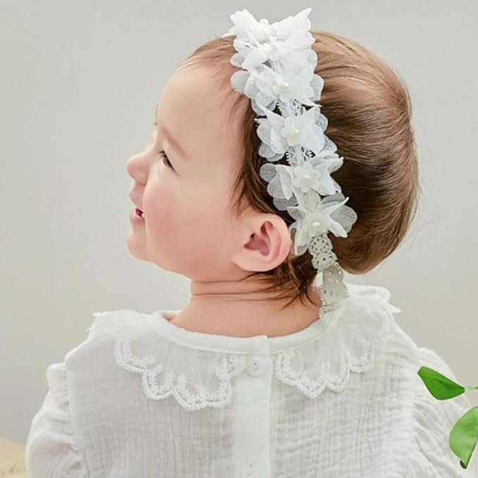 Lace Big Bow Baby Girls Headband Floral Hair Band Toddlers Newborn Infants Christening Baptism Party Hair Accessories for 0-36 Months Elastics Hairband (Style 5)