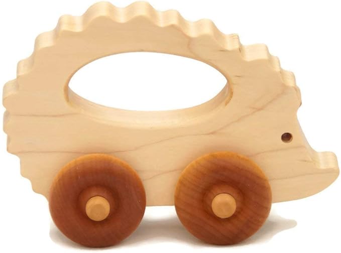 Wooden Hedgehog Toy Car – Handmade Wooden Push Toy for Toddlers & Kids, Natural Wood Woodland Animal Toy