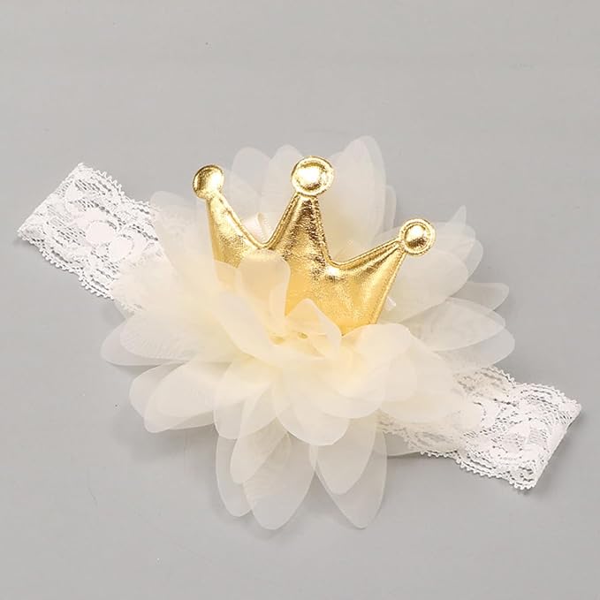 Floral Lace Hair Bow for Baby Girls Soft Stretch Headband for Newborns to Toddlers Baby Shower Birthday Hair Band 0-36 Months (White lace, Free)