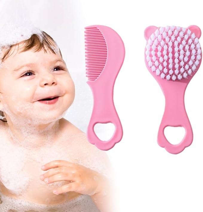 Infant Comb Set with Hairbrush for Delicate Skin Feature Lovely Bear Pattern New Parents Essential Hair Care