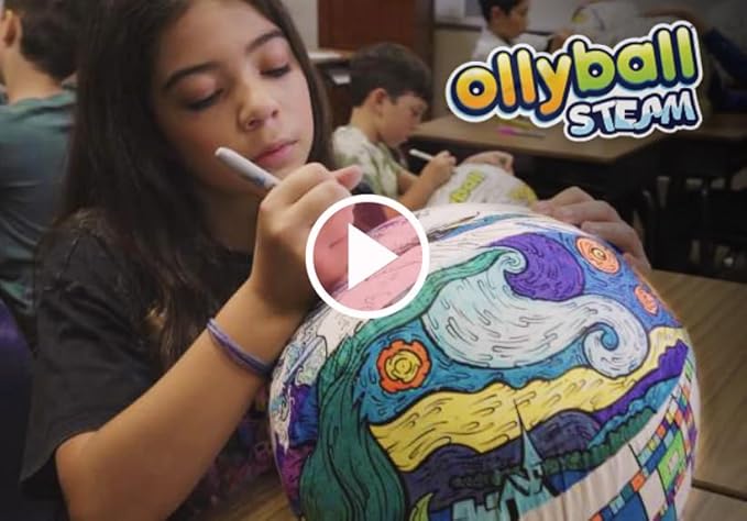 Ollyball STEM Indoor Play Ball for Kids – Color-Your-Own Inflatable Art Ball with Learning Activities, Lightweight & Durable for Indoor Fun, Ages 4–8