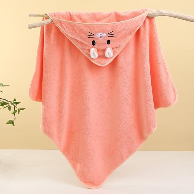 Hooded Baby Towel - Premium Soft Bath Towel for Baby, Newborn,Infant - Ultra Absorbent,Natural Baby Stuff Towel, Soft Coral Velvet Coral Fleece Bath Towel for Boys and Girls (Orange Cat)