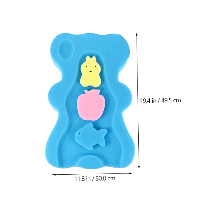 Bath Sponge Baby Cushion Baby Bath Mat Soft Sponge Non-Slip Adorable Bear Blue 4.5cm