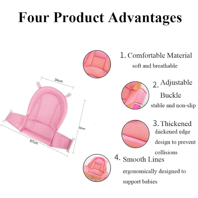 Adjustable Baby Bath Support Mesh Sling Non-Slip Infant Bathtub Shower Net Breathable Newborn Bath Cushion Pad Quick Drying Bathing Sling for Toddler Aged 0-3 (No Bathtub)