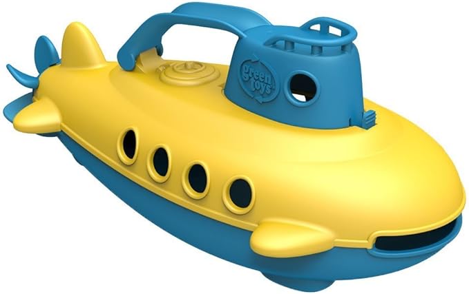 Green Toys Submarine, Blue/Yellow - Pretend Play, Motor Skills, Kids Bath Toy Floating Pouring Boat. No BPA, phthalates, PVC. Dishwasher Safe, Recycled Plastic.