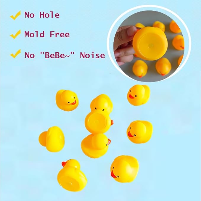 10Pcs Mold Free Yellow Rubber Ducks Waterproof Bath Duck Toys for Toddlers Boys Girls, No Hole Yellow Ducky in Bulk Baby Shower Toy Birthday Party Favors Gift Classroom Summer Beach Pool Party Games