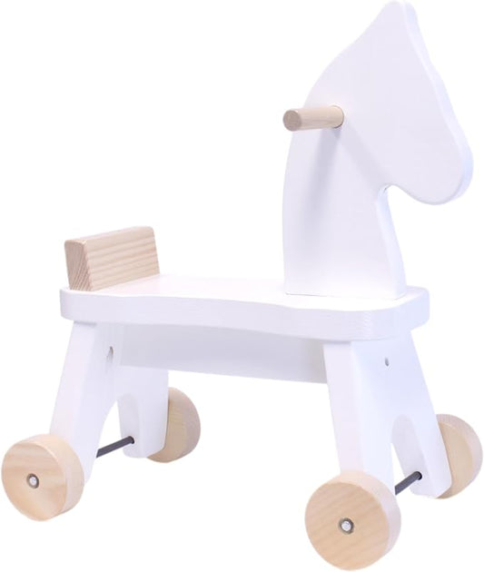 AmishToyBox.com Wooden Riding Horse Toddler Ride-on Toy (White and Natural Stain), Amish-Made