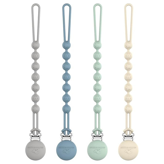 Cuddle Campus Silicone Pacifier Clip Holder with One Piece Design,Soft Flexible Binky Clips with Texture for Baby Boy and Girl Pack of 4 (0-6m)