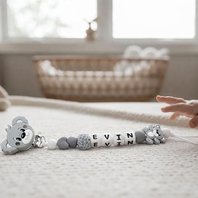 Personalized Baby Pacifier Clips with Name Personalized Stroller Clip Teddy Bear Baby Gifts (Bear)