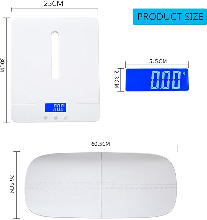 Baby Scale, Digital Baby Scale with Hold Function, Large LCD Display, Capacity 220Ib, Accurate to 10G, Height Measurement Range 0-60Cm (White)