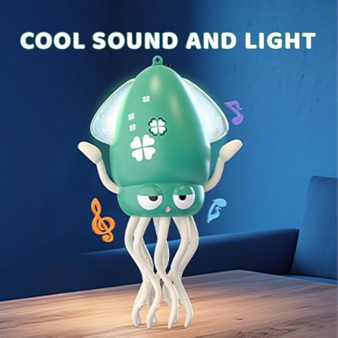 SANJOIN Dancing Octopus Baby Toy,Easter Basket Stuffers Gitfs Rechargeable Tummy Time Toys Wiggling Crawling Squid Toy for 3 4 5 6 7 8 9 10 Kids Boy Girl,Electric Musical Toys Birthday Gifts,Green