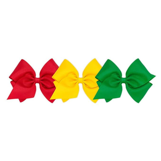 Wee Ones Girls' 3 pc Set Solid Grosgrain Variety Pack on a WeeStay No-Slip Hair Clip, Mini King, Red, Yellow, and Green