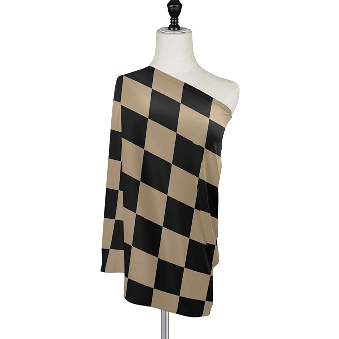Retro Black Checkered Baby Car Seat Covers Geometric Square Plaid Carseat Canopy Soft Infant Stroller Cover Nursing Breastfeeding Covers for Girls Boys Newborn Fit Summer Spring Autumn