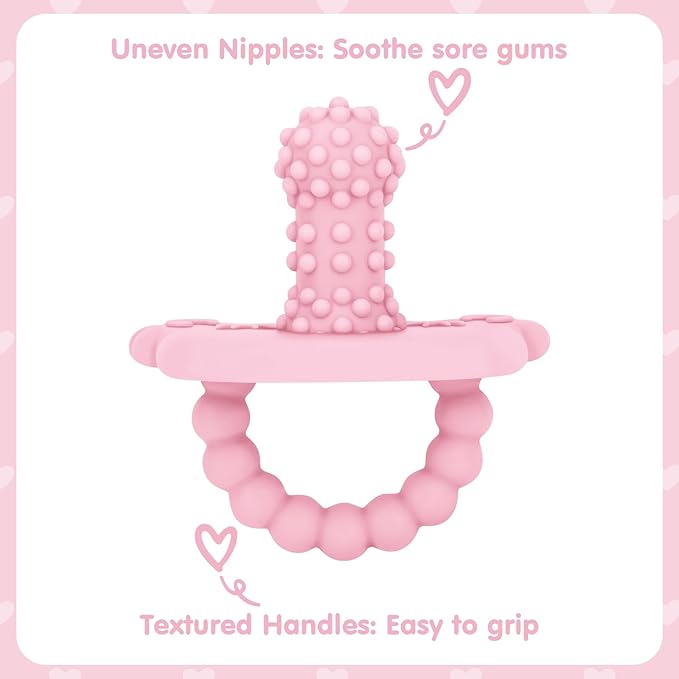 Silicone Teether Pacifier – Massaging Bumps Infant Teething Relief Pacifier, Food-Grade Teething Toys for Dishwasher Safe, Easy to Hold Baby Pacifier Soothes Sore Gums, BPA Free 【6 Pack】