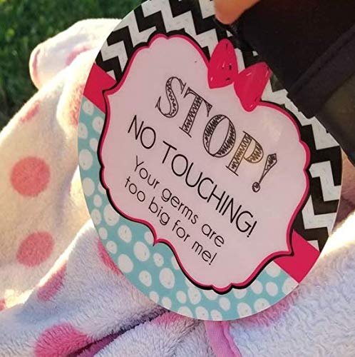 Three Little Tots Two Pack - Pink Zig Zag Stop No Touching Baby Car Seat and Stroller Signs - CPSIA Safety Tested