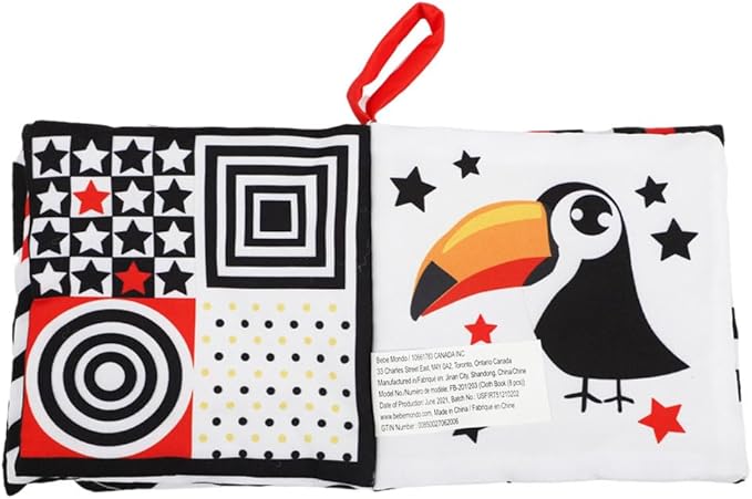 Bebe Mondo High Contrast Baby Book, Newborn Toys 0-3 Months,Black and White Crinkle Books for Babies,Soft Sensory Infant Toys 0-6-12 Months,Stroller Toy for Vision Development,Shower Gift for Boy Girl