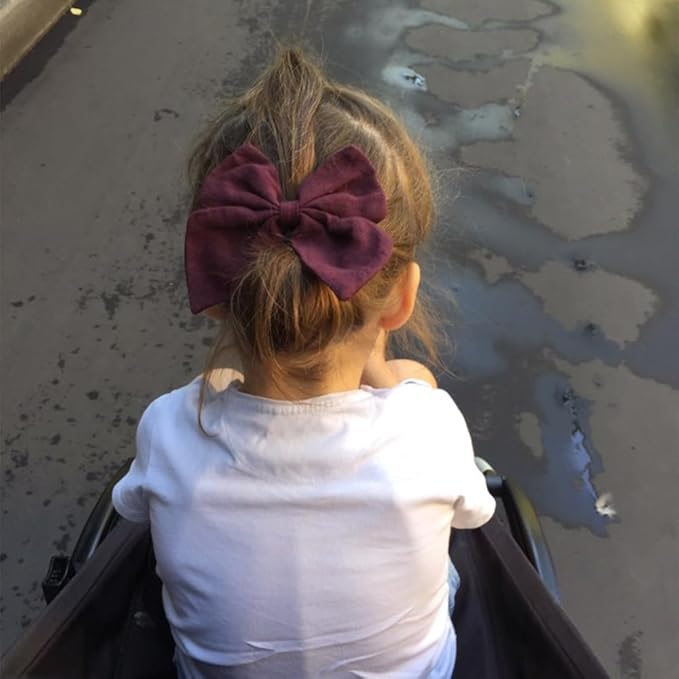 4 PCS Sailor Bow Hair Clips for Kids Girls Women Linen cotton Hair Bow Alligator Clips Baby Toddler Girl Mom Hair Accessories (Mauve/Wine)