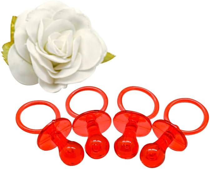 2.5" Baby Pacifier Party Favors, 36 Pieces, Gender Reveal Shower Decorations, Boy Girl Gender Neutral Table Scatter, DIY Party Games Decor (Red)