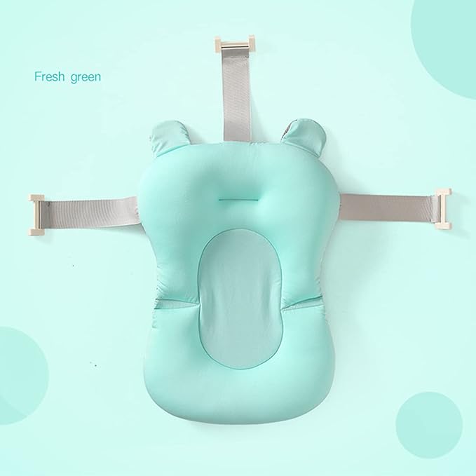 Baby Bath Cushion Pad Newborn Bathtub Mat Bath Supporter Net Bathtub Pillow Non-Slip Floating Bathing Tub Seat (Green Bear, One Size)