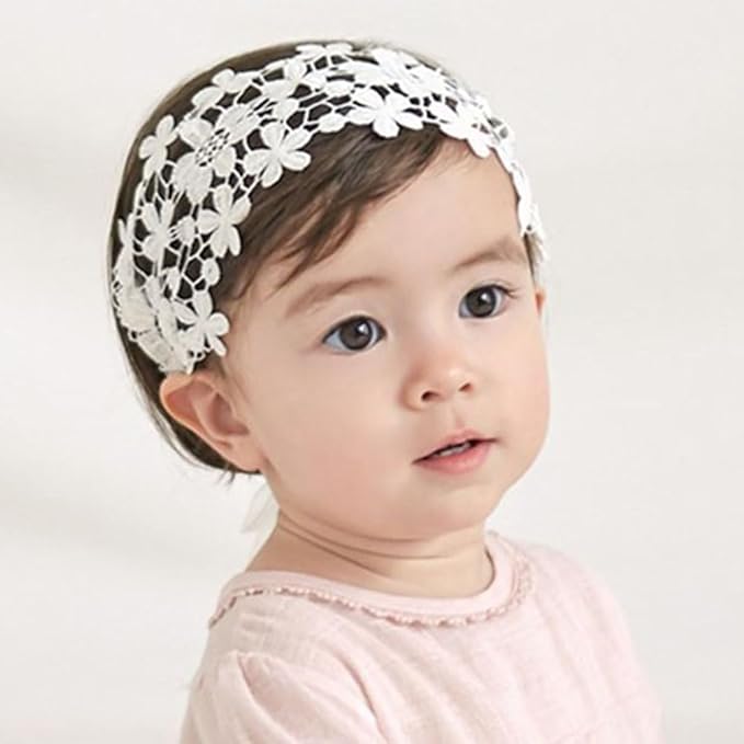 Baby Girls Lacy Bow Headband Soft Breathable Lace Hairband for Toddlers Infant Baptism Christening Beanie Cap Wide Turban Wedding Party Shower Gifts (Style 1)