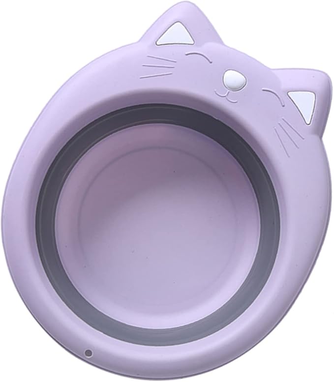 Totority Foldable Baby Wash Basin 15 Inch Cat Shape Portable Collapsible Washbasin Cartoon Design Space-Saving for Travel Home Bathing