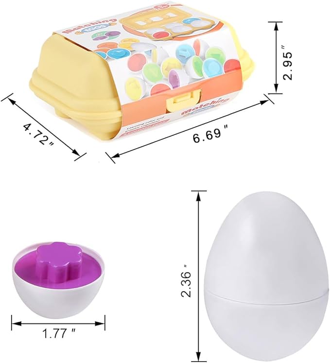 Hhyn Color Shape Matching Eggs for Toddlers, Preschool Learning Educational Sorting Easter Eggs Toys Gift Recognition Skills for Kids Boys Girls, 6 Eggs