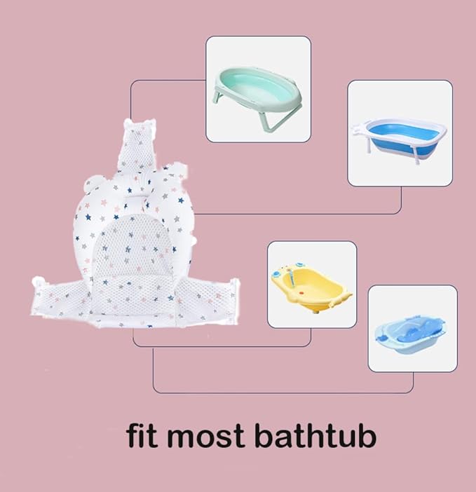 Baby Flotation Bath Cushion Infant Bath Seat Support Net Newborn Bathtub Mesh Pad with Pillow Baby Shower Lie Seat Toddler Bathing Shower Breathable Mat for 0-24 Months