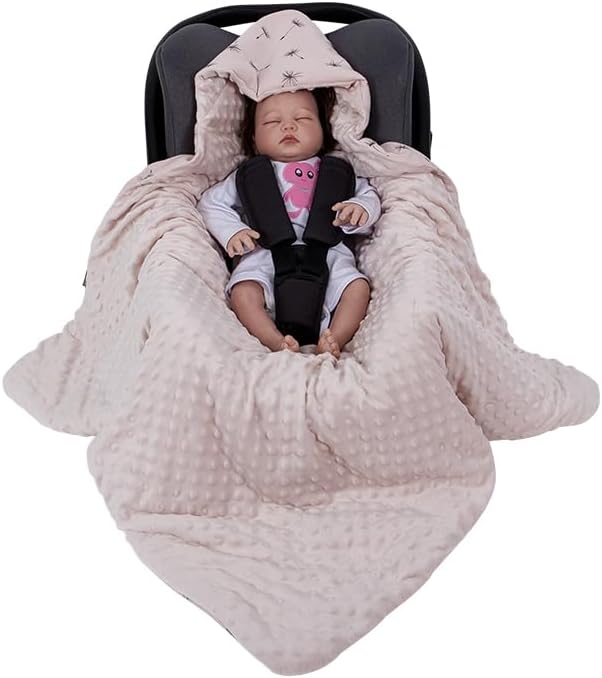 HOUSBAY Baby Blanket Newborn Blanket with Hooded Windproof Go Outside Warm Portable Swaddle Wrap in Basket Baby Safety Seats (Light Pink)