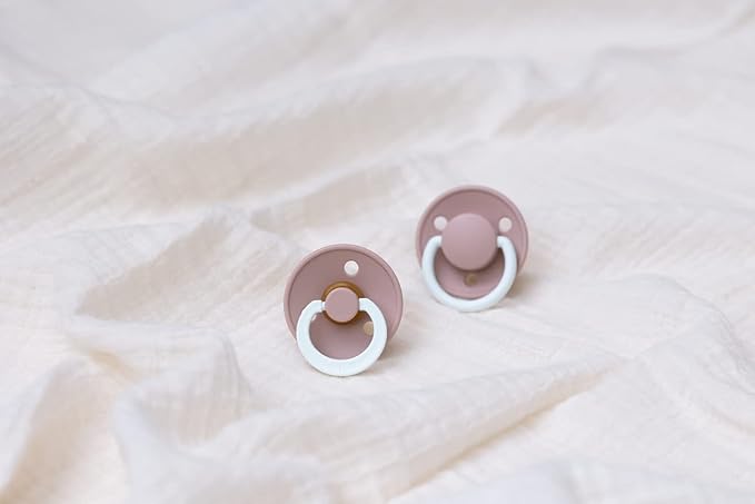 BIBS Pacifiers | Natural Rubber Baby Pacifier | Set of 2 BPA-Free Soothers | Made in Denmark | Blush Glow | Size 0-6 Months