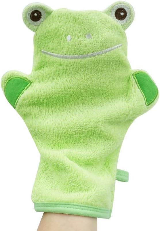 JN&LULU Baby Organics Bath Mitt Toddlers Bath Cotton and Soft Scrub Bathing Loofah Baby Shower Gifts (Frog)