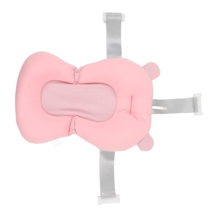 Baby Bath Seat Cushion, Floating Safe Foldable Adjustable Infant Bath Supporter for Newborn, Soft Bath Pillow Baby Bath Pillow for Bathtub (Pink Bear)