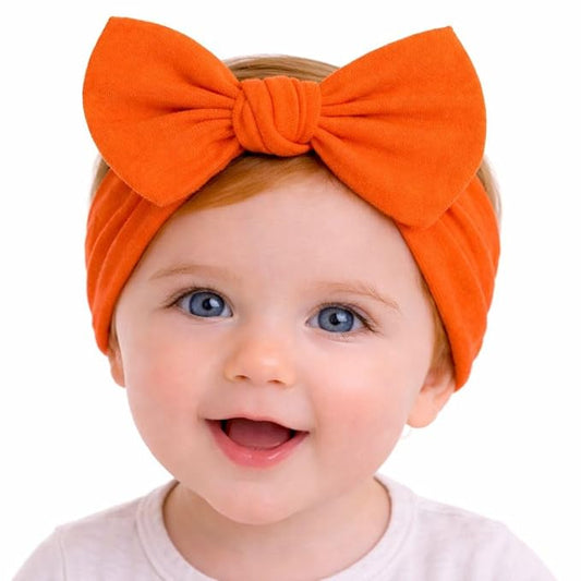Baby Girl Headbands 0–6 Months – Newborn Infant Soft Cotton Handmade Bow Headband, Stretchy No Mark Baby Hair Accessories (Orange, 0-6 Month)