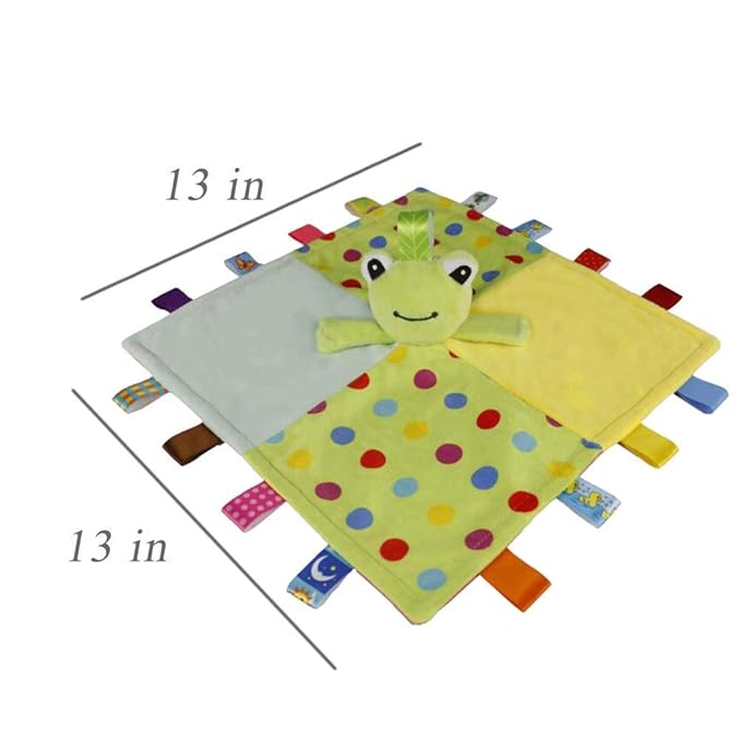 Inchant Baby Frog Security Blanket & Rattle Ball with Colorful Tags - Kids Infant Early Educatinal Plush Tag Toys, Green