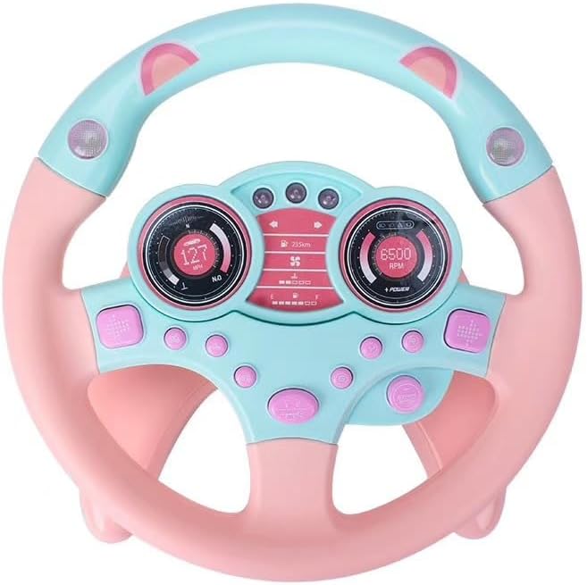 Simulated Driving Controller Portable Simulated Steering Wheel Copilot Toy Children's Small Steering Toy Gift Funny Interactive Driving Wheel with Music. (Pink)