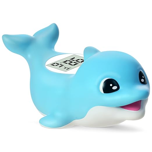 Baby Bath Thermometer for Newborn – Digital Bathtub Water Temperature Thermometer – Floating Dolphin Bath Toy, °C/°F Display, Waterproof & BPA-Free
